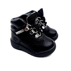 Timberland Baby Boots Size 4 Black Lace up Field Full Grain Leather Unisex